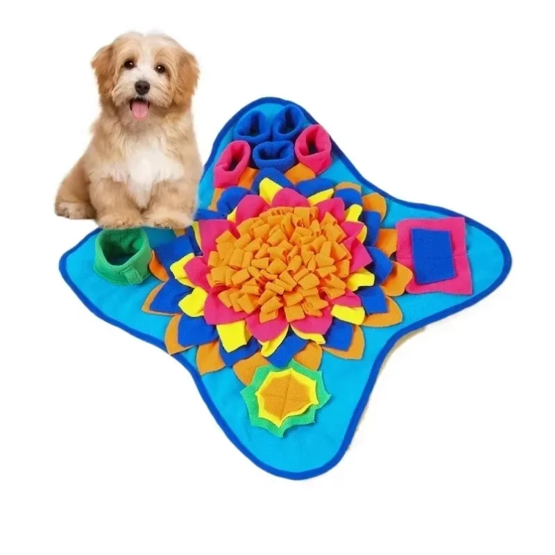 Pet Sniffing Mat Dog Slow Food Sniffing Plush Toy Mat Colorful Flower Food Hiding Physical Exertion Training Mat