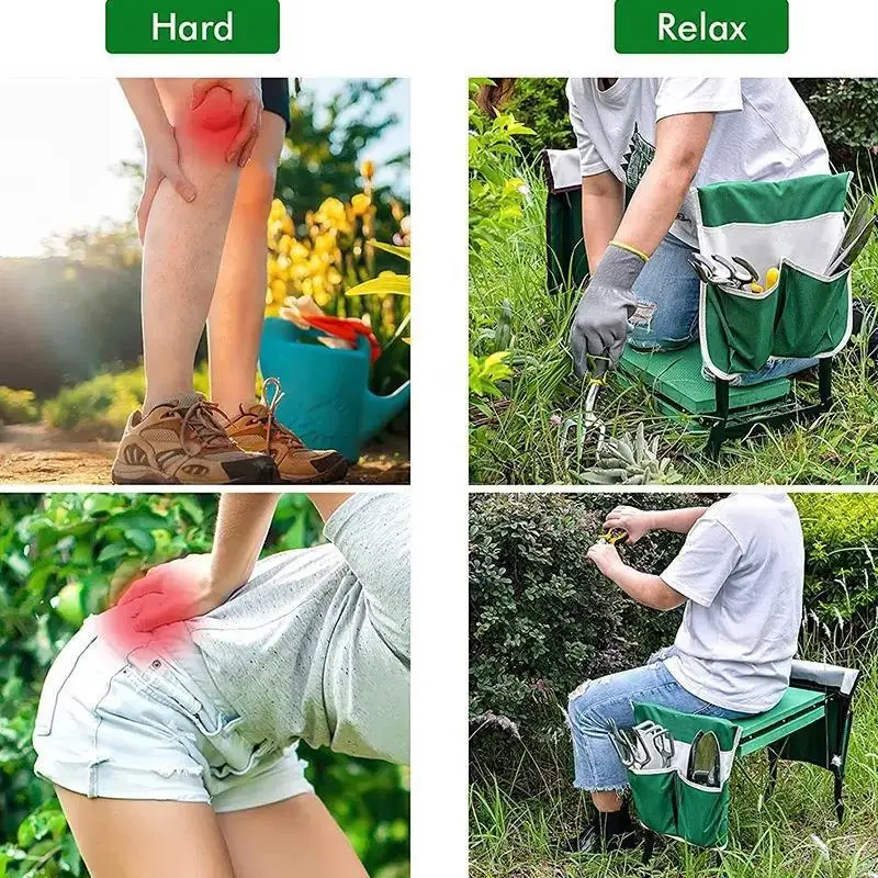 Garden Folding Chair Portable Garden kneeler Rest Stool Foam Seat Kneeling Pad with Detachable Tool Bag