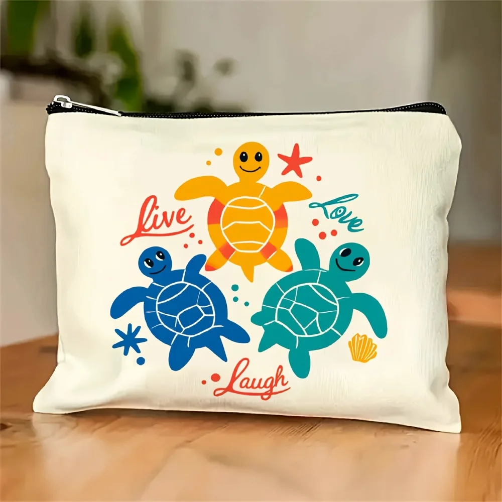 ACute Turtle and Starfish Print Makeup Bag- multifunctional zipper pouch, jewelry storage bag, perfect travel zipper small stora