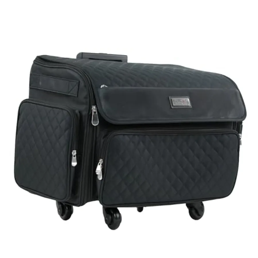 

4 Wheels Collapsible Deluxe Sewing Machine Storage Case Black Rolling Trolley Carrying Bag for Brother Singer