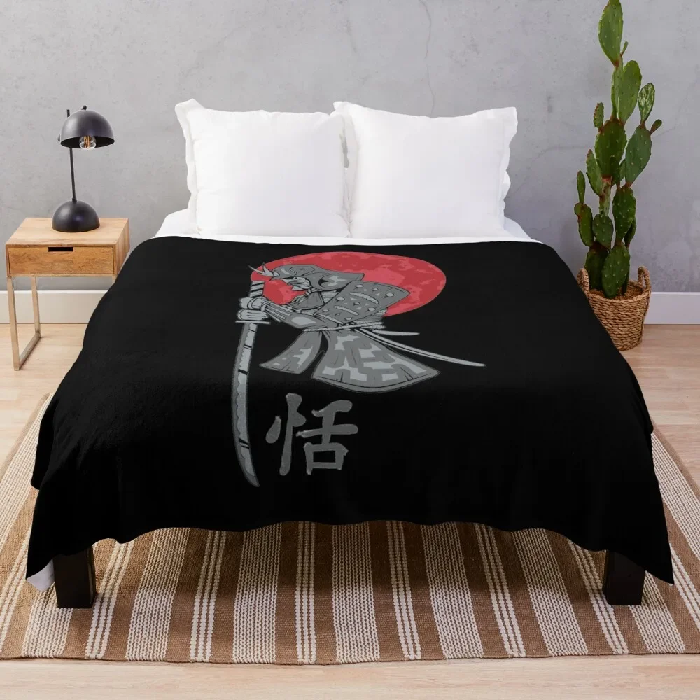 

Samurai Sword Red Moon Kanji Print Throw Blanket Beautifuls Retros Bed Blankets