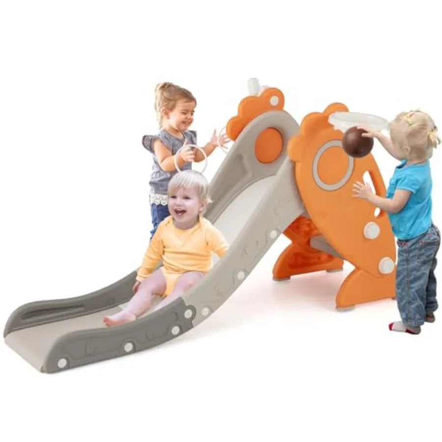 

Toddler Slide for,4 in 1 Indoor Foldable Slide w/Climber, Basketball Hoop and Ring Toss, Folding Climber Playset Baby Freestand