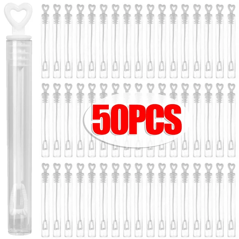 50-10 Uds. Tubo de burbuja vacío, varita de corazón, botella de jabón, tubo transparente blanco, juguetes para niños, decoración de boda y cumpleaños, regalos de fiesta para invitados