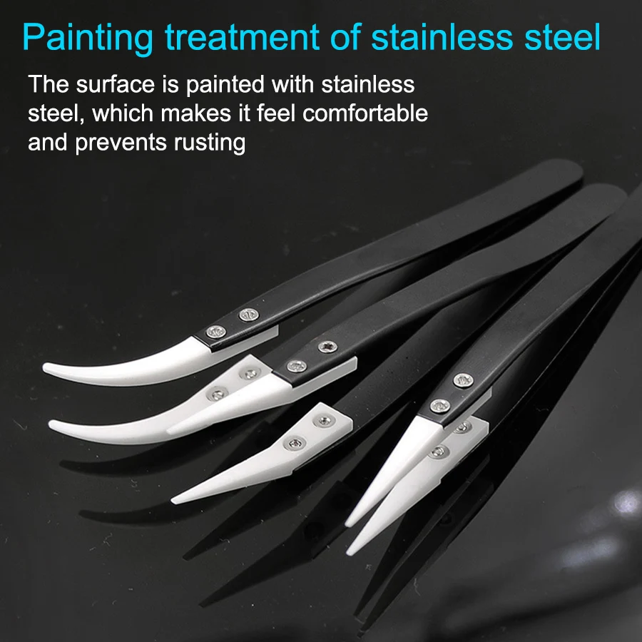 Stainless Steel Ceramic Tweezers Set High Temperature Resistance 1.0MM Repair Tools Kit for Jewelry / Electronics / Fine Crafts