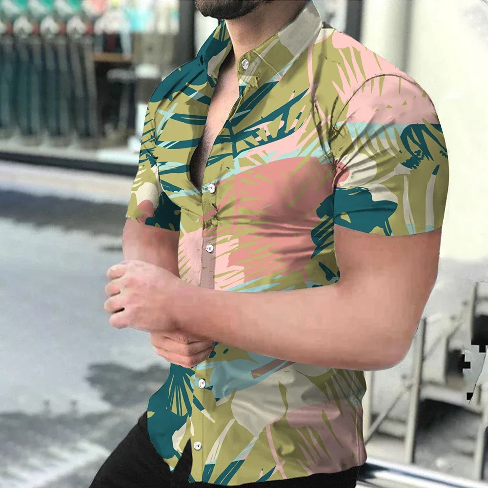 

Breathable Shirts Printed Steetwear Printing Short-sleeved Summer 3D Digital Button-Down Casual Clothing Men's