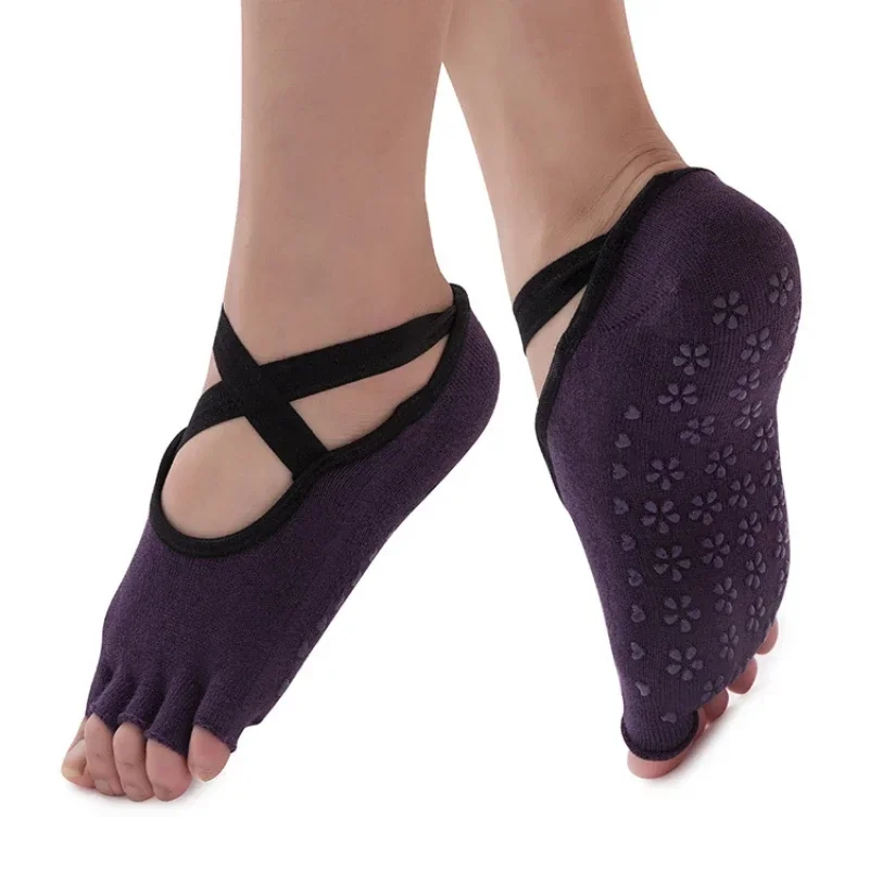 Instep Cross Dance Ballet Halter Yoga Socks Pilates Professional Non-slip Sports Boat Socks Low-top Five-finger Socks