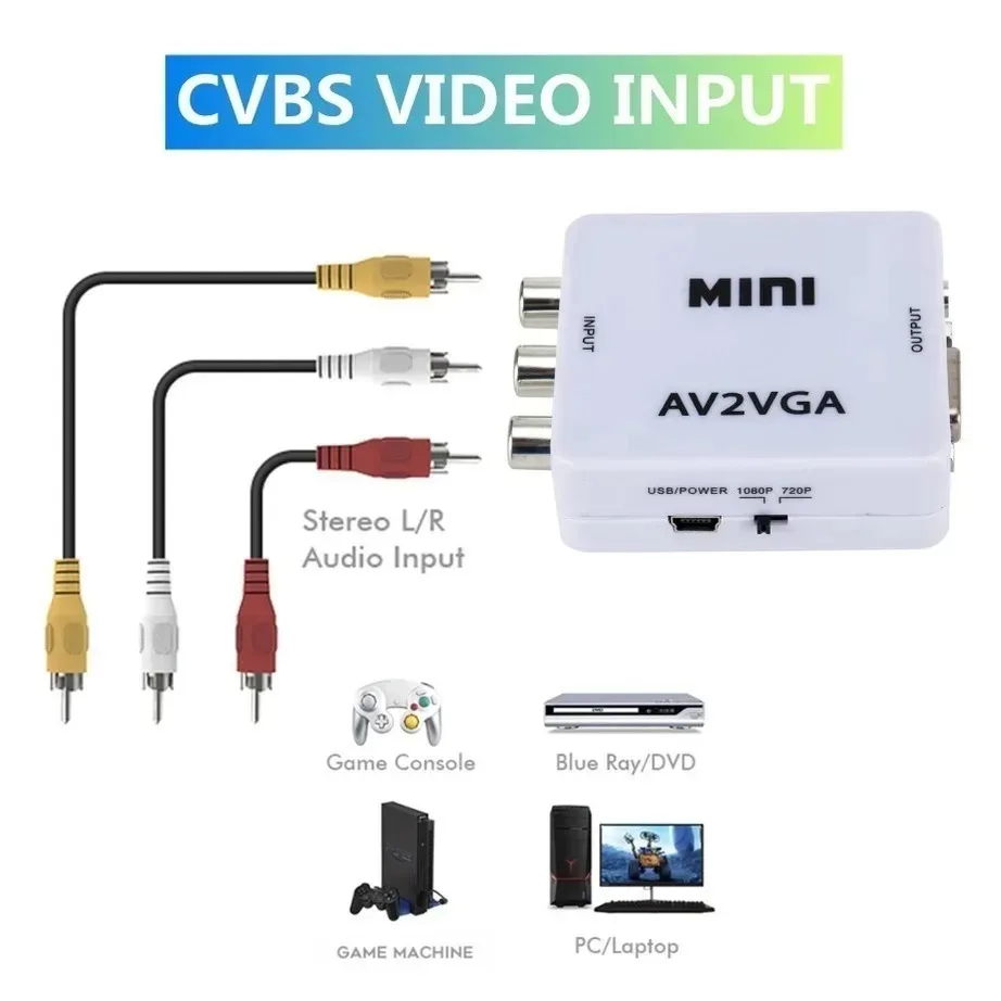 YIGETOHDE HD 1080P Mini Video Convertor RCA AV to VGA Video Converter Conversor With 3.5Mm Audio AV2VGA / CVBS+Audio To PC HDTV