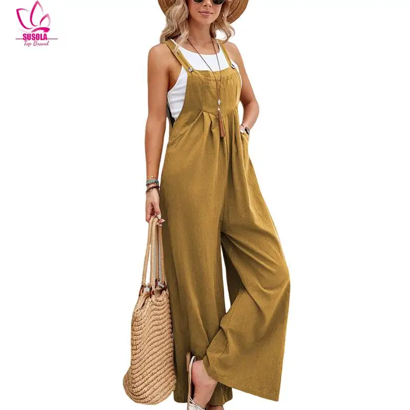 

SUSOLA Ladies Sexy Romper Jumpsuit 2024 Summer Sleeveless Twisted Knot Cotton Strappy Pants Button Openings Women'S Jumpsuits