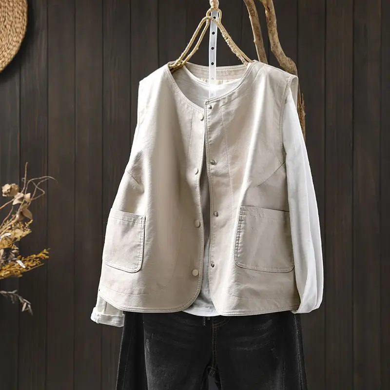 

Новая женская свободная жилетка из искусственной кожи оверсайз для повседневной носки, коллекция Весна/Лето 2026