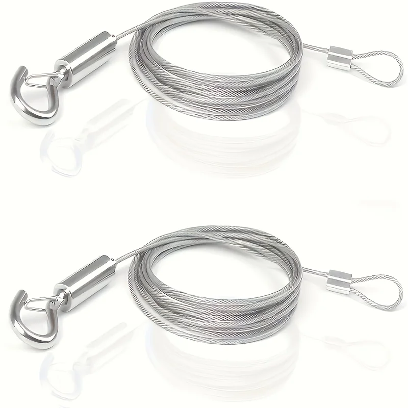 2Pcs 1.5m Stainless Steel Safety Cable, Heavy Duty Wire Rope with Hook for Hanging Lights, Fixtures & Outdoor Use image 2