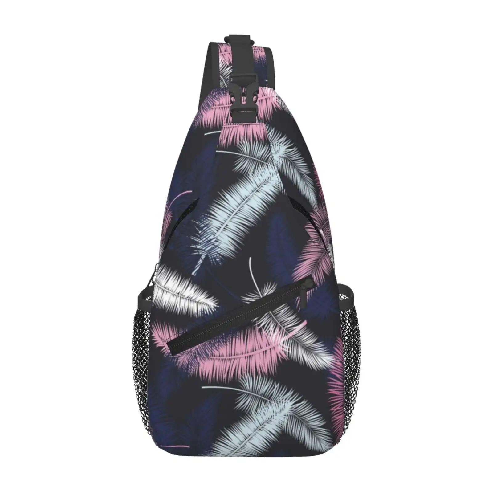 

Sling Bag For Men, Pink White Feathers Fanny Pack Crossbody Bags Shoulder Chest Bag, Small Gym Bag Anti Theft Crossbody Backpack