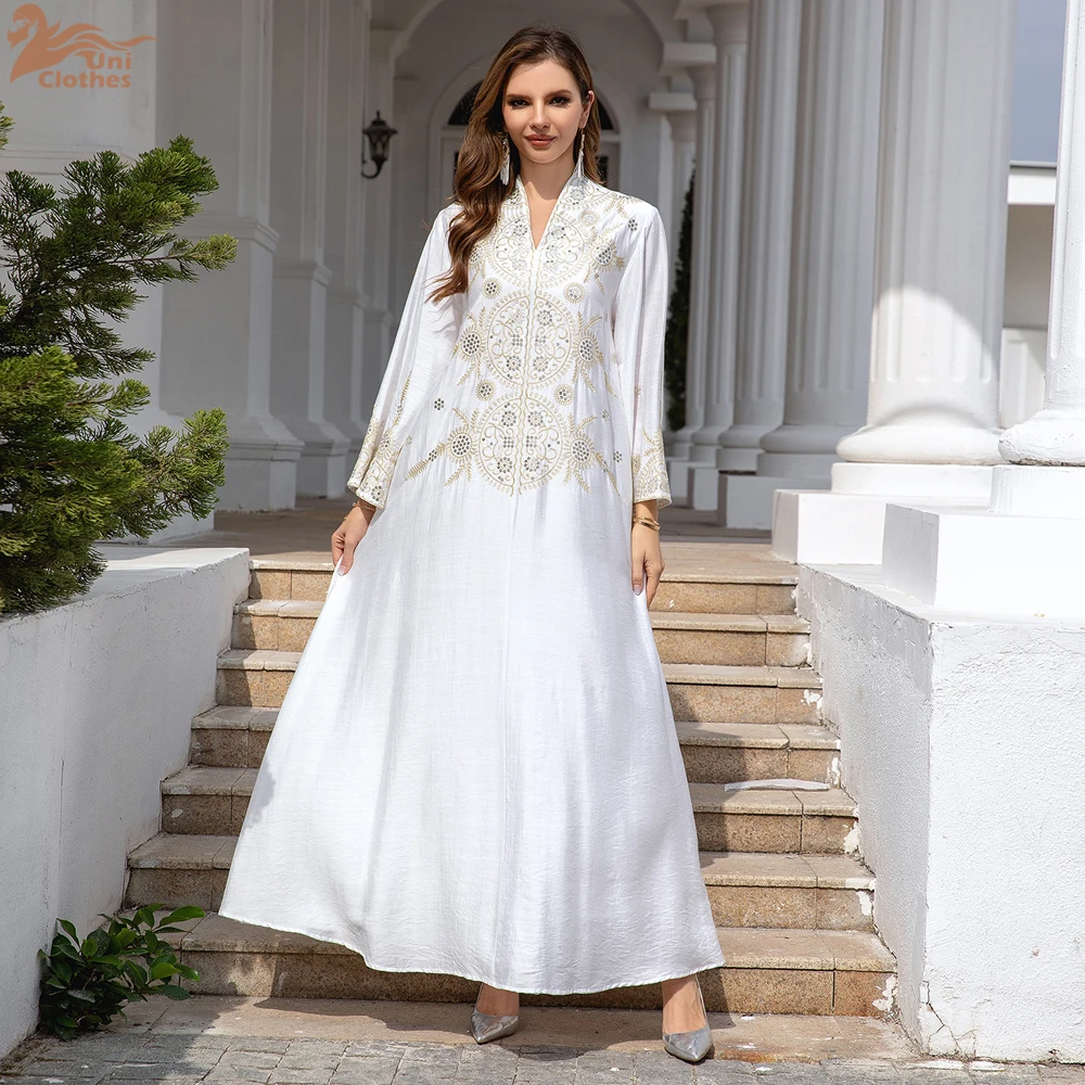 

Uni Ramadan Dubai Floral Embroidery Abayas Muslim Elegant Women Evening Dresses Loose Luxury Kaftan