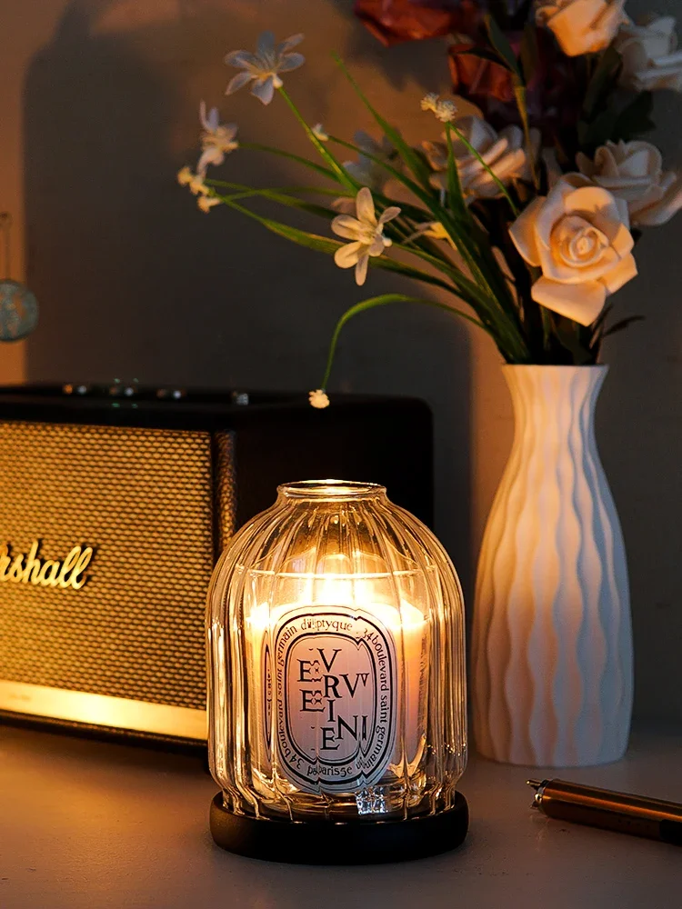 dustproof windproof glass cover candle holder heat-resistant home ornament scented candle
