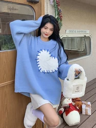 Embroidered Heart Women's Sweater 2023 Autumn And Winter O-Neck Japanese Fashion Pullover Loose Pullover Long-sleeved Knitted