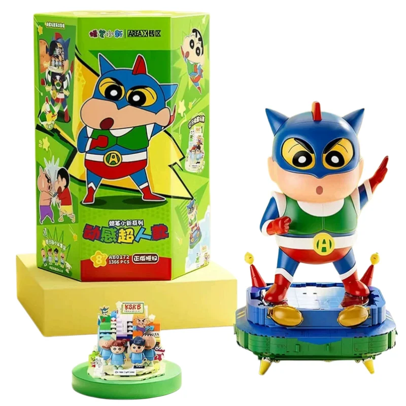 AREAX Building Blocks Crayon Shinchan Action Kamen Electric Rotating Magnetic Light Sound Effects Desk Decor Birthday Child Gift