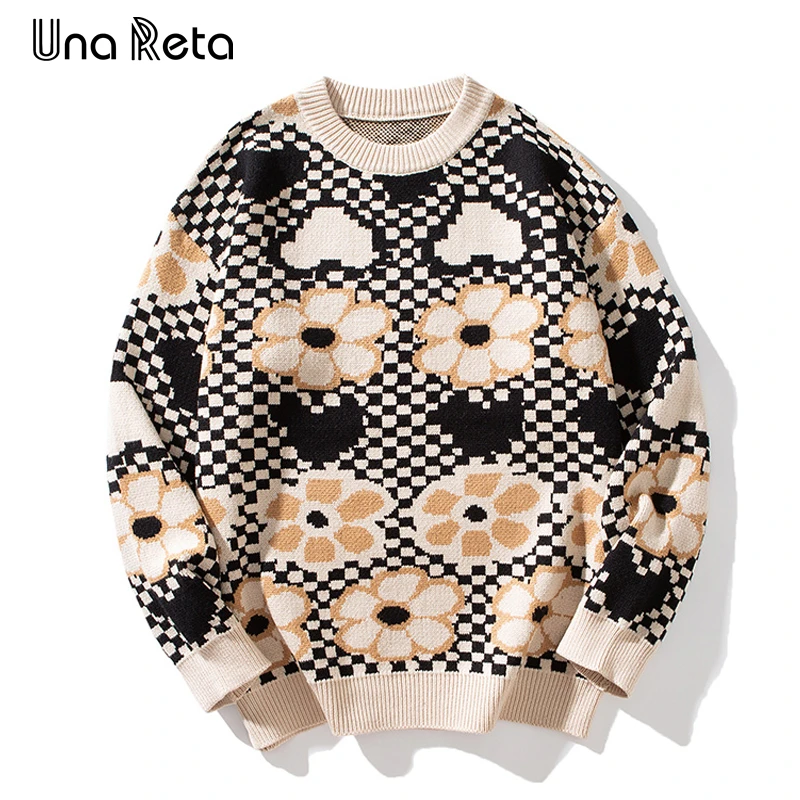 

Una Reta Geometry Sweater Men Autumn Winter Long Sleeve Jacquard Pullovers Harajuku Casual Hip Hop Unisex Sweater Knitwears Tops