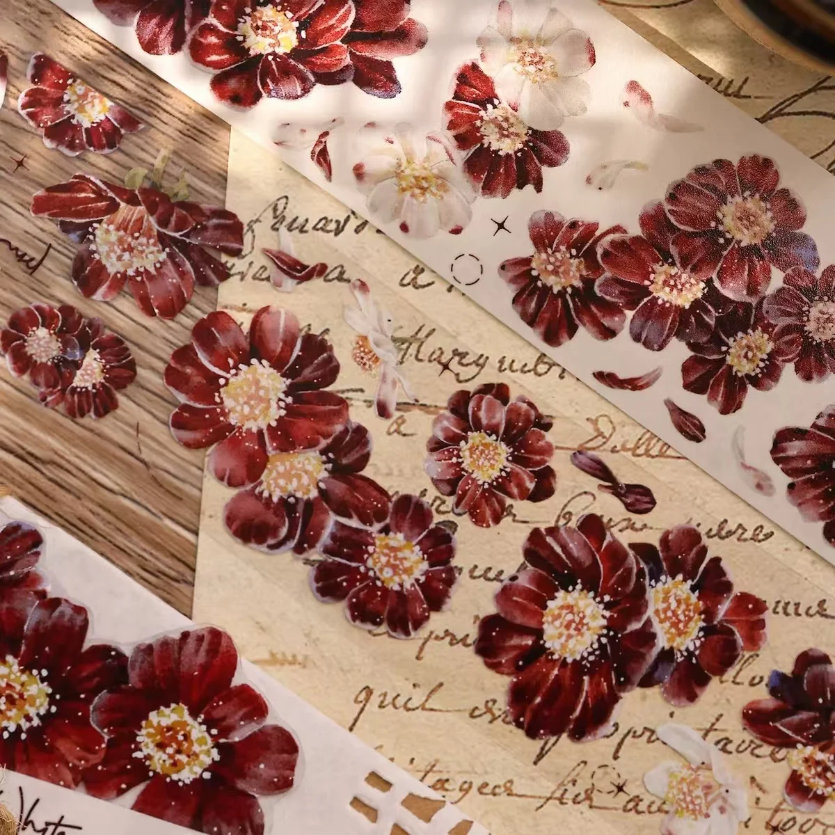 XiaoBaiJia Studio Vintage Red Flower Petal Floral Washi PET Tape DIY Card Making Scrapbooking Decorative Sticker