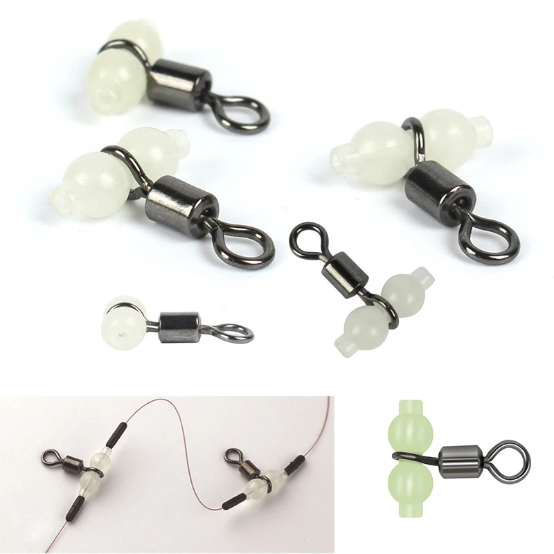 10 Stks/set Vissen Rolling Wartels Connector Lichtgevende Vislijn Haak Connector Triple Rolling Wartels Met Glow Kralen