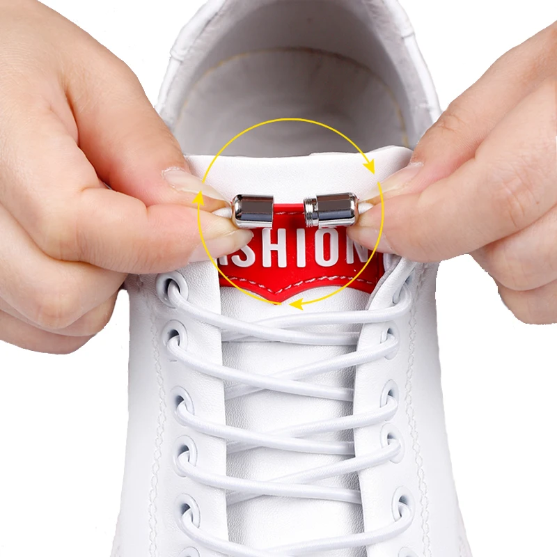 No Tie Shoelaces Elastic Shoe Laces Round Metal Locking Quick Off White Shoelace Child Adult Sneakers Unisex Lazy Laces 1 Pair