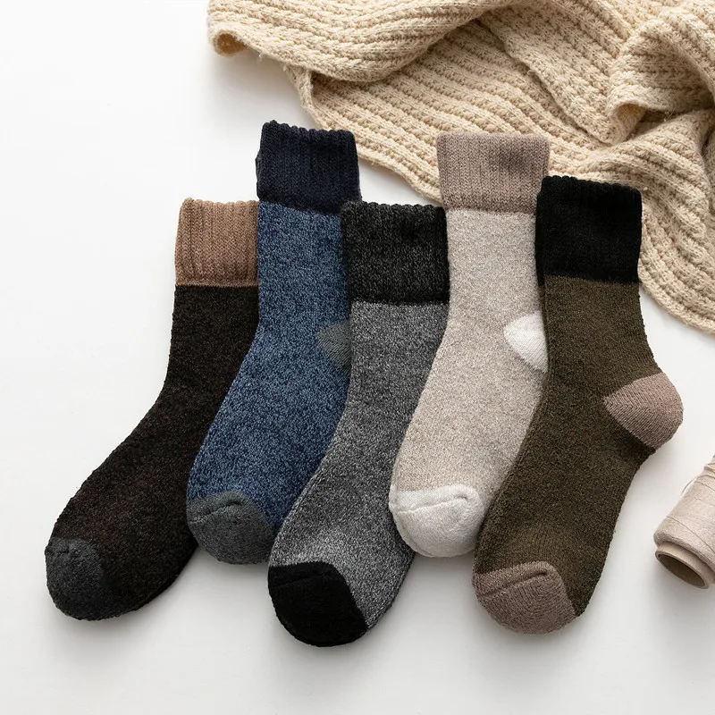 

5 Pairs 2025 New Autumn Winter Retro Socks for Men Casual Patchwork Color Blocked Thick Warm Socks Knit Woman Grip Socks Hosiery