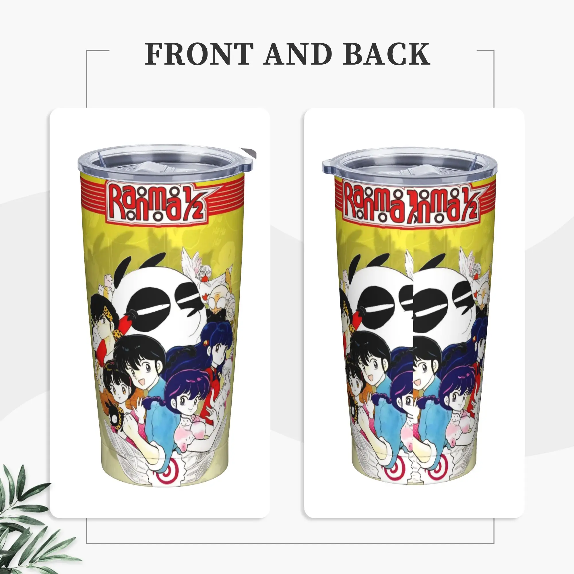 Ranma 1/2 Comedy Insulated Tumbler with Straws Manga Stainless Steel Thermal Mug Office Home Water Bottle Cup, 20oz