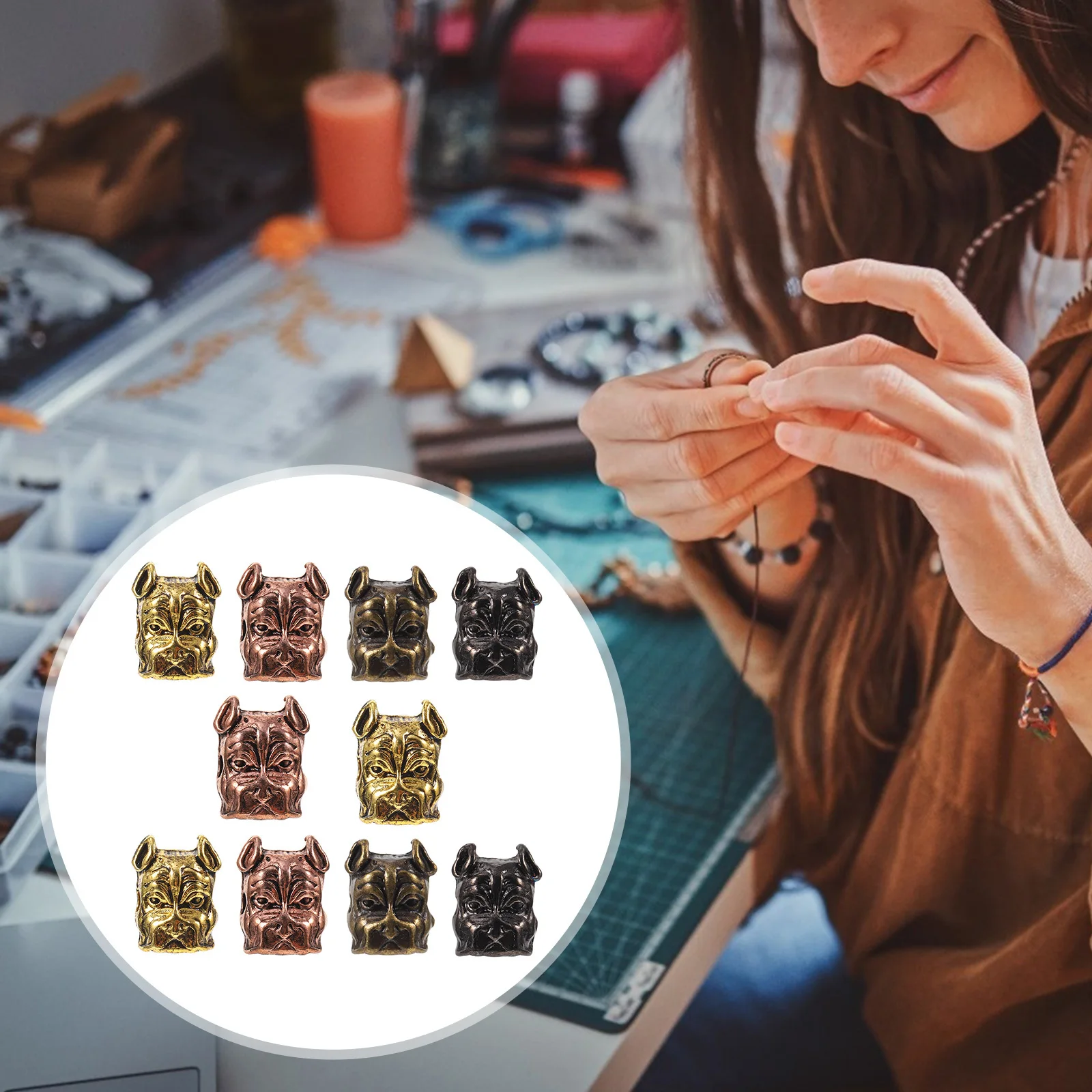 10개 합금 개 머리 모양 커넥터 참 장식 패션 DIY 쥬얼리 제작 액세서리 스페이서 비즈 팔찌 목걸이용