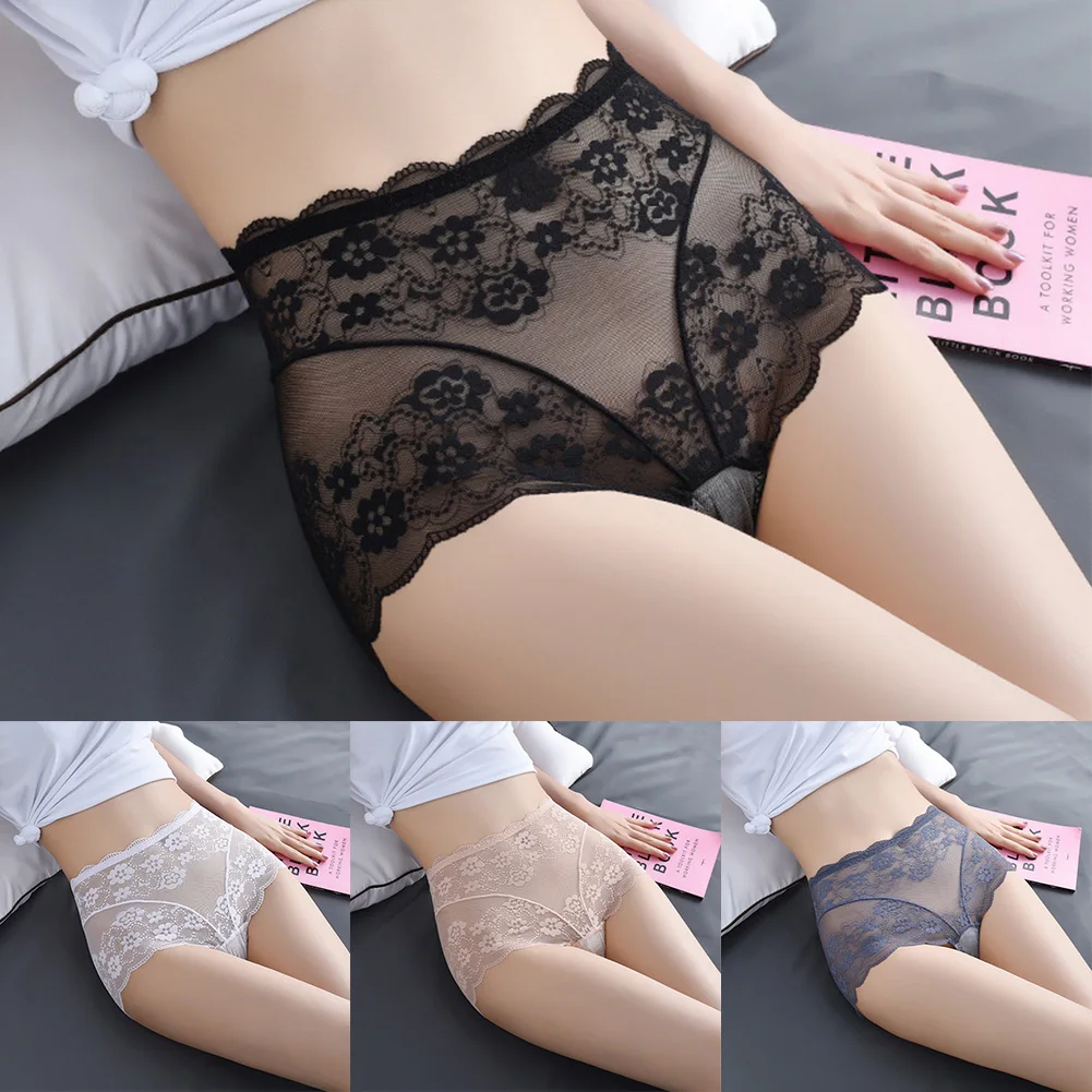 Sexy Women\'s Panties Lace Transparent Briefs Panties High Waist Lingerie Female Underwear Ultra Thin  Seamless Briefs