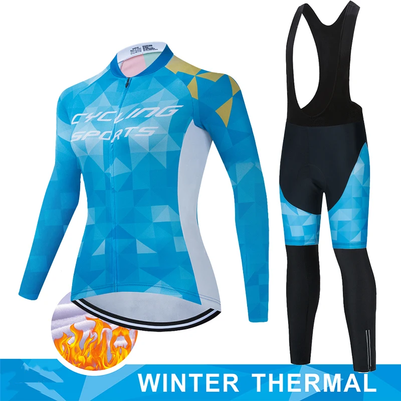 Women Winter Thermal Fleece Clothes 2023 Cycling Uniform Cycle Jersey Clothing Jerseys Pants Gel Bib MTB Jacket Suit Bike Outfit