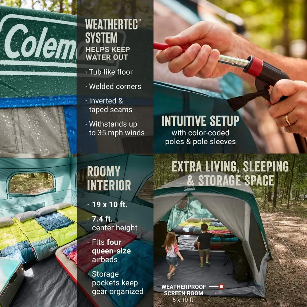 خيمة مقاومة للطقس تتسع لـ 12 شخصًا مع شرفة مطر وشاشة، تستوعب 4 منافذ كوين، خيمة عائلية مميزة بالألوان #2