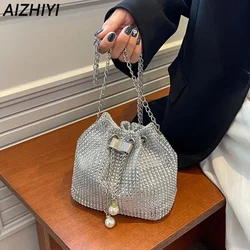 Modna torba wieczorowa dla kobiet błyszcząca torba typu Crossbody Bling Rhinestone wiadro torby kurierskie na ramię damska brokatowa torebka torebka