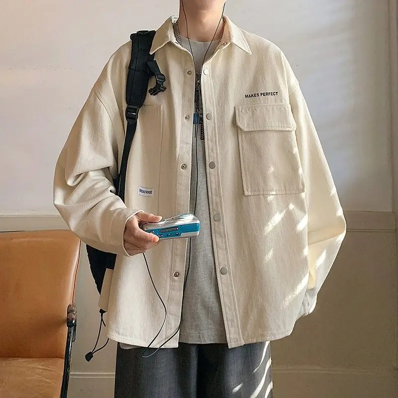 

New Chinese Sle Men's Long Sve Work irt Summer White Sun Protection Spring Autumn Outerwear Polyester Fiber Loose Fit