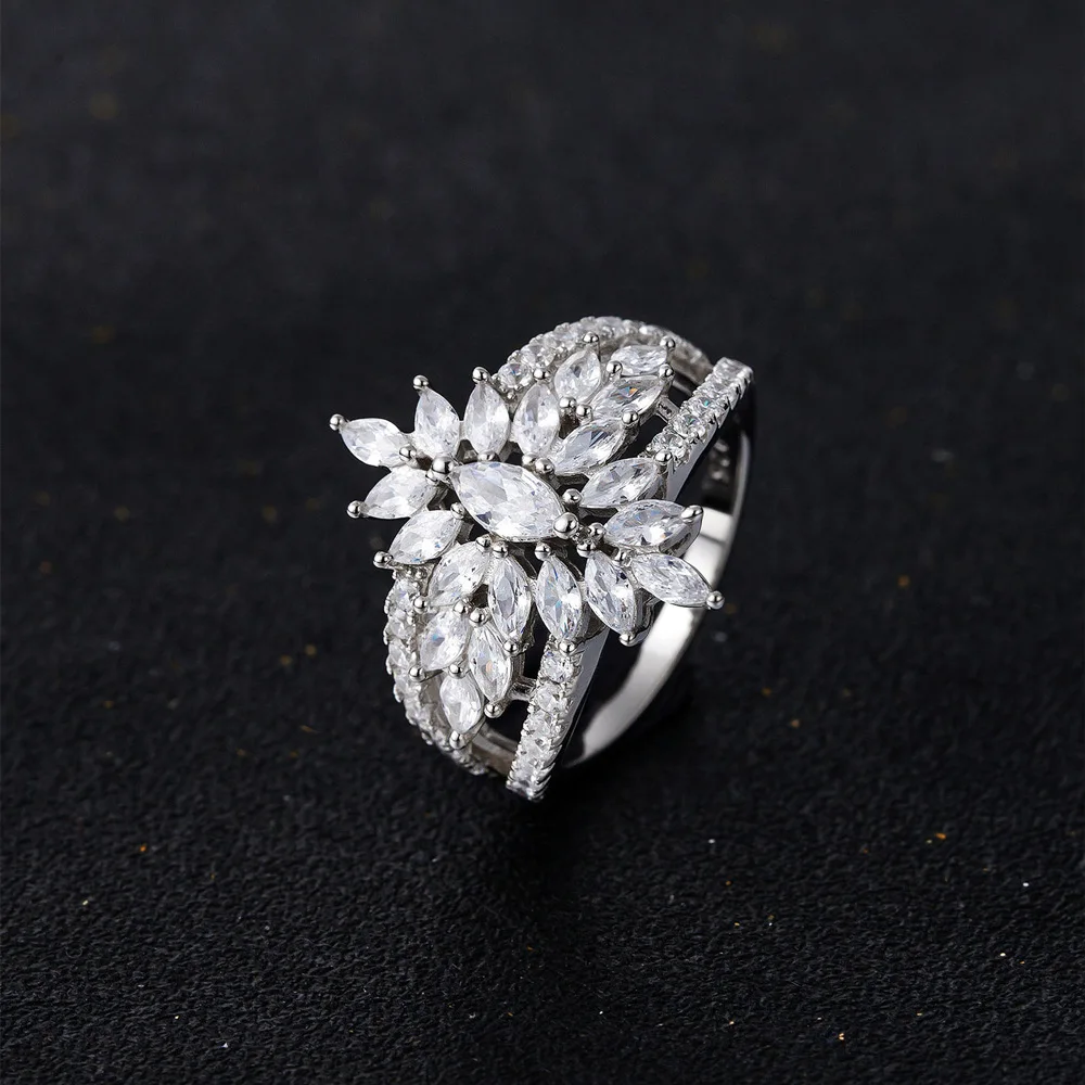 Hot Selling Wheat Ear Design Inlaid with Zirconium S925 Pure Silver Ring in Europe and America, Niche Cross-border Jewelry