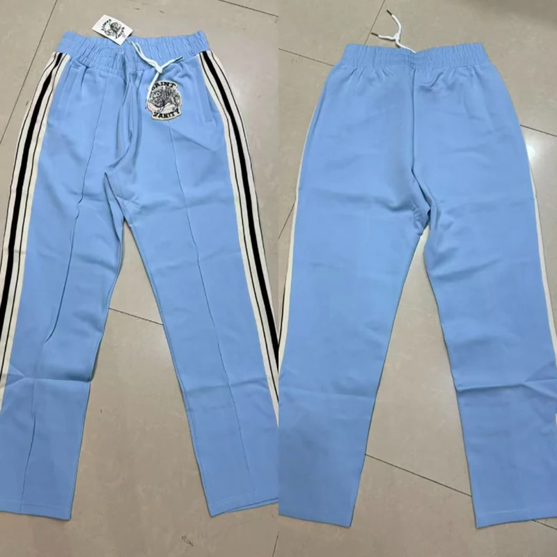 2026 New SAINT Men Loose Fit Track Pants Drawstring Elastic Waist Decorative Side Stripe Embroidery Detail