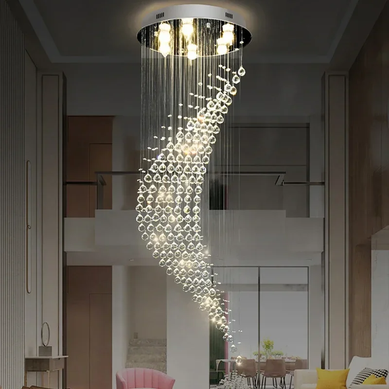 

Crystal LED Ceiling Chandelier Long Staircase Hanglamp Modern Luxury Spiral Hanging Lamp Fixture Home Decoration Pendant Light