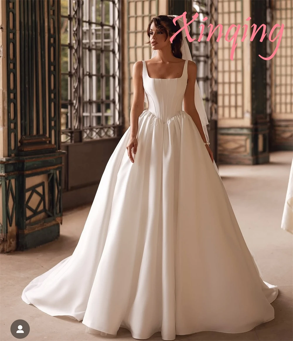 

Customized Classic Satin Wedding Dress Dreamy Strapless Sleeveless Elegant Party Dresses Woman Temperament Wedding Dress