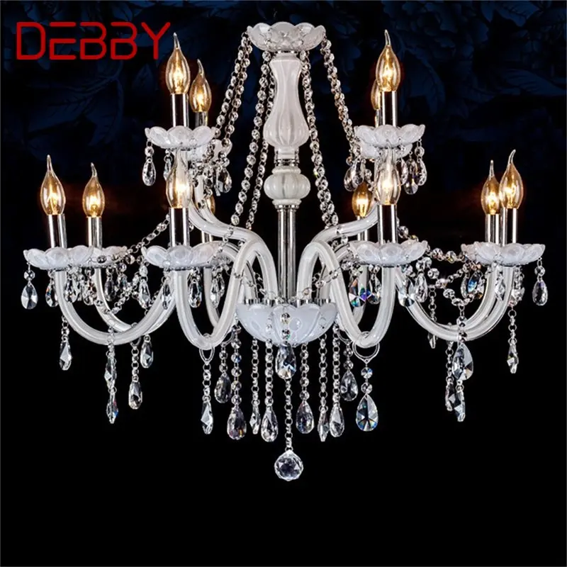 DEBBY candelabro de estilo europeo, lámparas colgantes blancas LED, vela de cristal, luces de lujo, accesorios modernos para el hogar, Hotel, salón