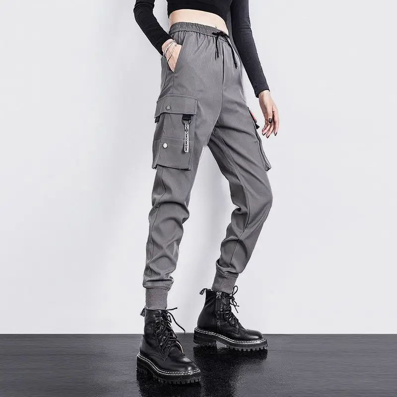 2023 new Cargo Pants Women Black Pockets Streetwear Fashion Korean Student Casual Pantalon Femme Spring Trousers Pants Girl