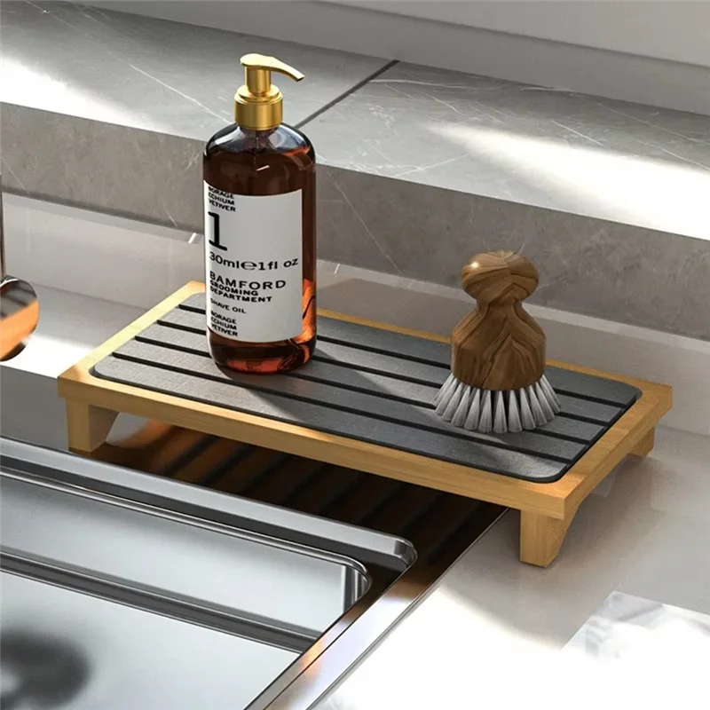 ABGR-珪藻泥洗浄テーブルラック - キッチンスポンジ、ソープホルダー、カウンタートップ付きディスペンサー速乾性トレイラック