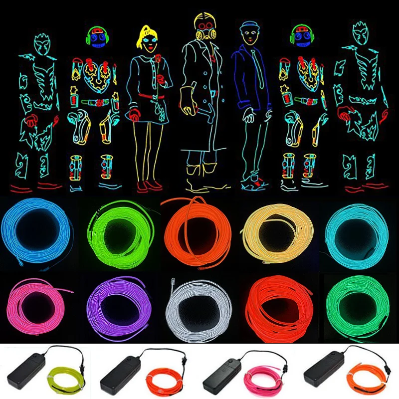 1M/3M/5M Neon Light Dance Party Decor Light DIY Costumes Neon LED lamp Flexible Glow EL Wire Rope Tube Waterproof LED Strip Tape