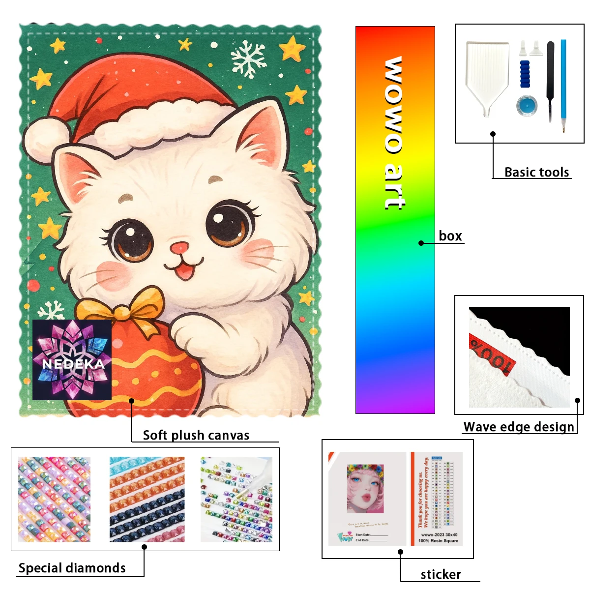 

【NEDEKA_ Diamond Art】Christmas Kitten Crystal AB Rhinestone FD Rhinestone Perfect Resin Diamond