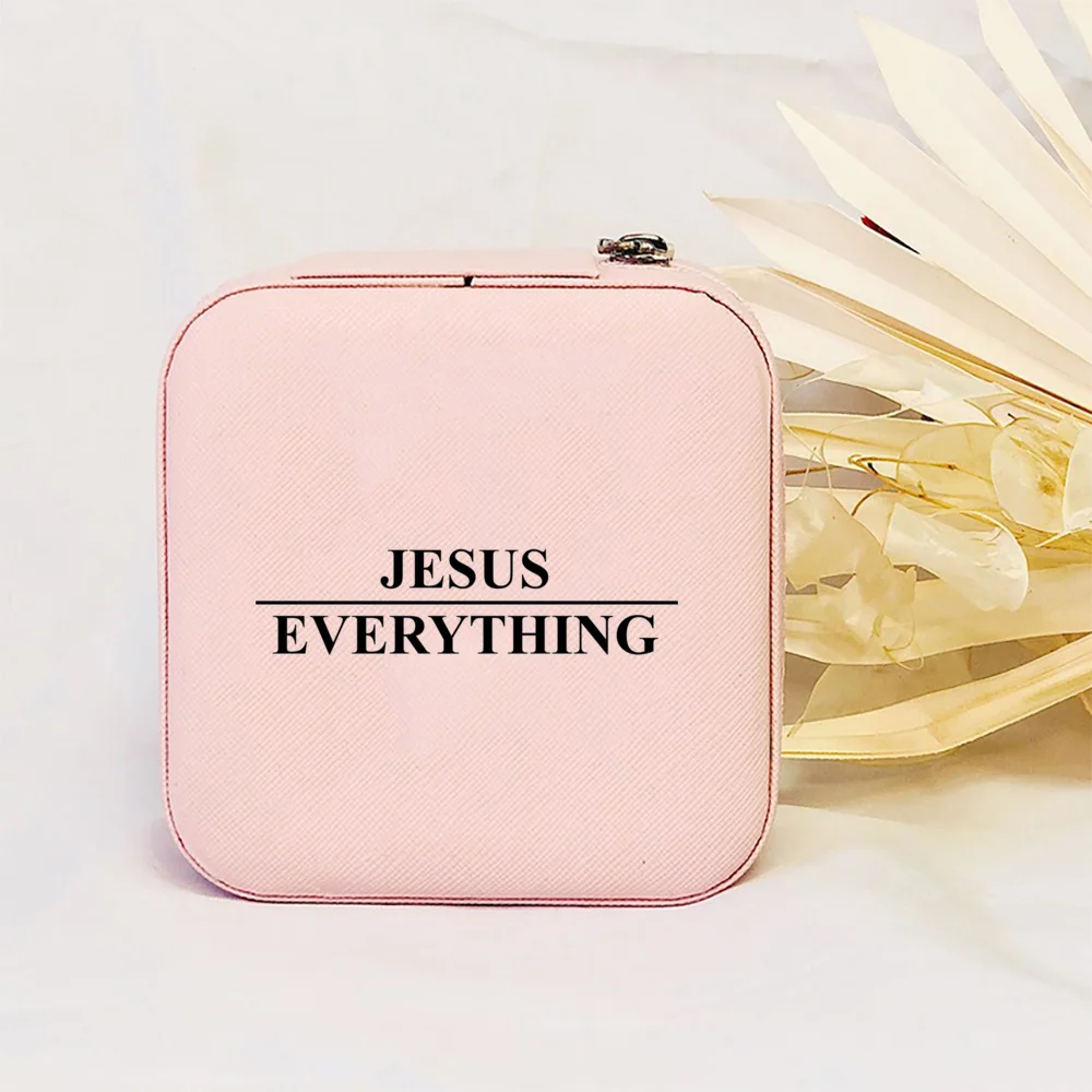 Jesus Is King  Print Jewellery Box Christian Women Jewelry Case Travel Necklace Earring Holder Storage Display Box Gifts for Her