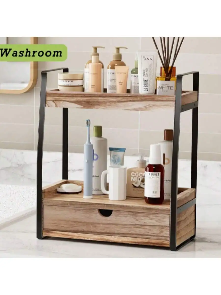 

Customizable New 2-Tier Bathroom Countertop Organizer - Vanity Sink Shelf, Space-Saving Brown Storage for Bathroom