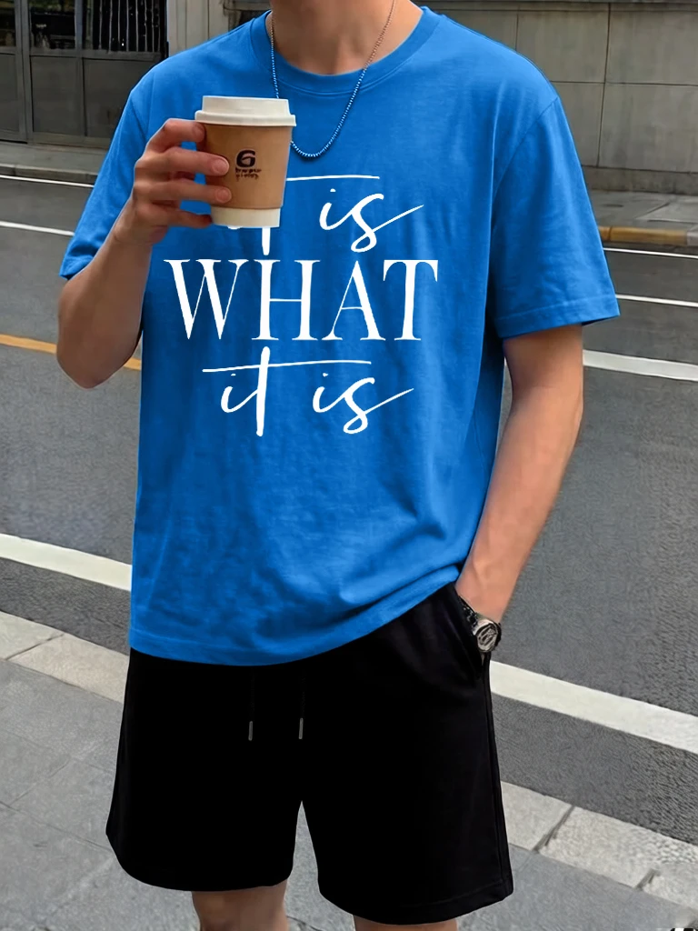 

It'S What Creative Letter Printed Summer Cool T Shirts Man'S 2 Piece Set Drawstring Beach Short Pants Cotton Soft Fashion Tops