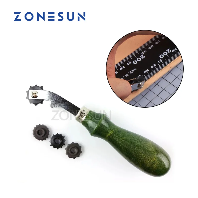 

ZONESUN DIY Leather Paper Cloth Craft Kit Over stitch Line Marking Wheel Gear Roulette Spacing Sewing Tool Roulette Wood Han