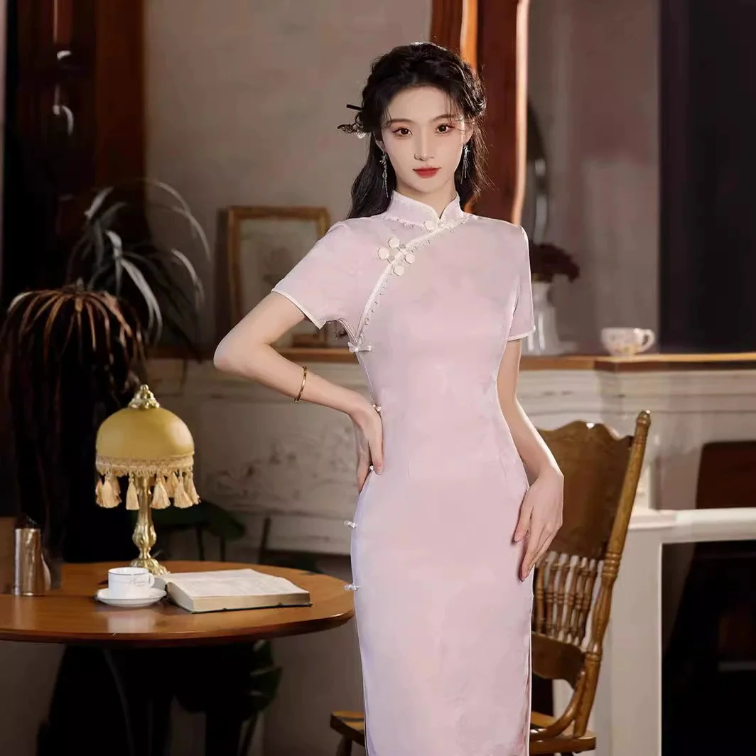 Pink New Chinese style Improved Cheongsam New 2024 Girls' Summer Youth Style Chinese Style Qipao Dress