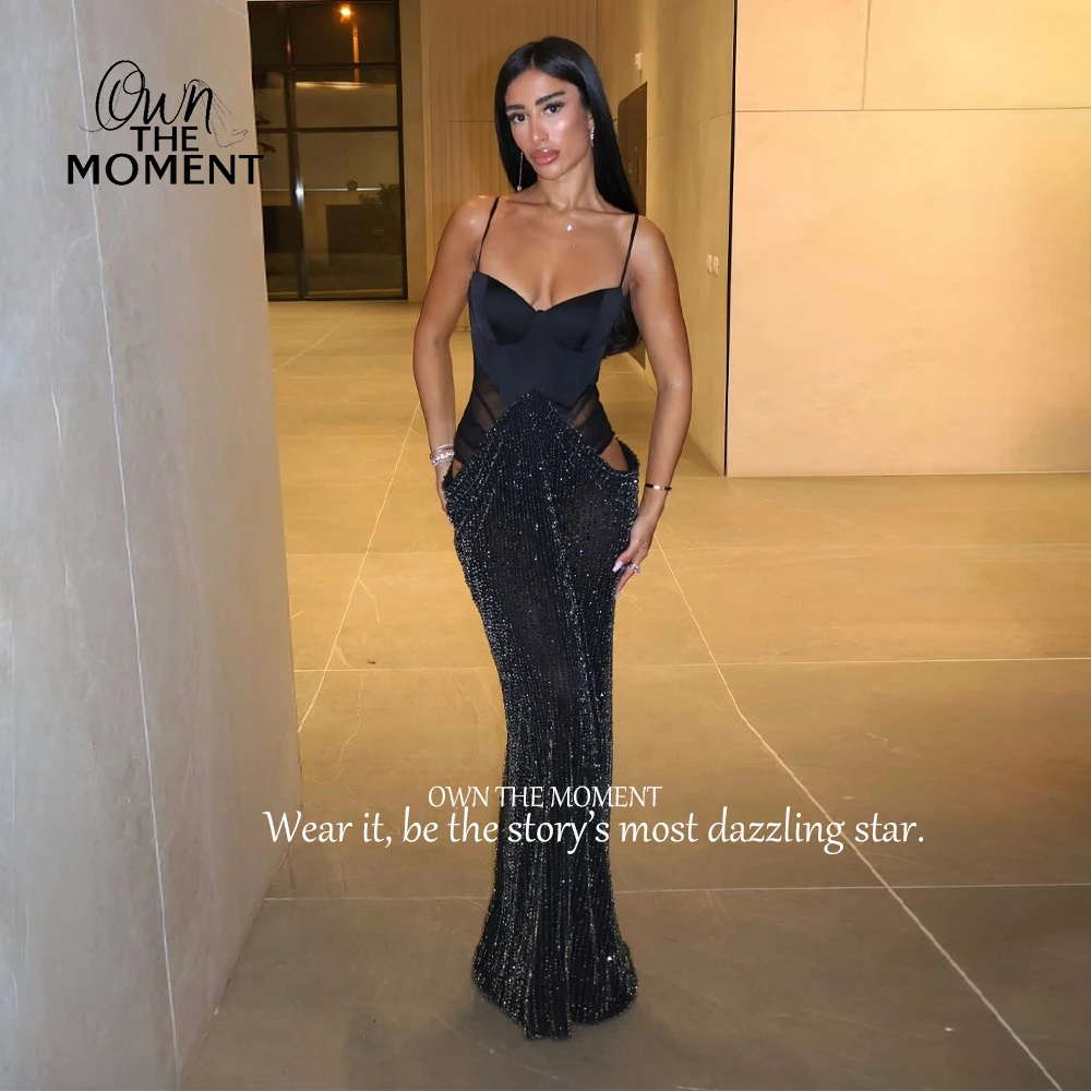 OTM فستان ماكسي مثير بحمالات رفيعة للنساء موضة بدون أكمام شبكي مقسم سباركلي ترتر للحفلات المسائية فستان طويل مخصص