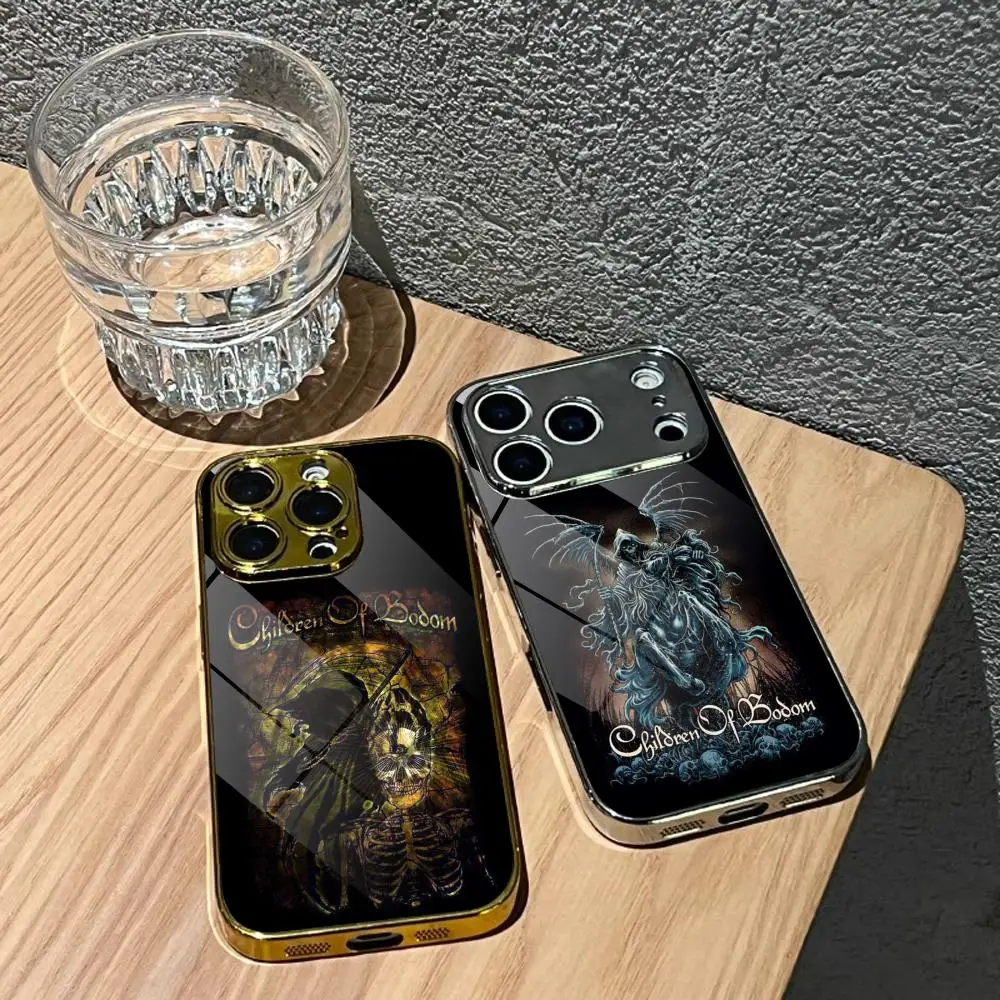 

C-CHILDREN BODOM Metal Phone Case For IPhone 17 16 15 14 13 12 Pro Max Plus Electroplated Metal Bumper Case Tempered Glass Back