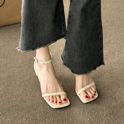 Stiletto Square Toe Peep Toe Buckle Strap Shoes for Women 2024 Hot Sale Summer Mature Women's Sandals Concise Daily Sandals