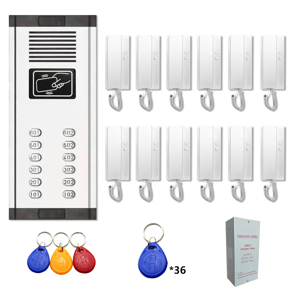 

12v Doorbell Building 12 Flats Intercom System Kits Multiple Doors Interphone For 12 Apartments