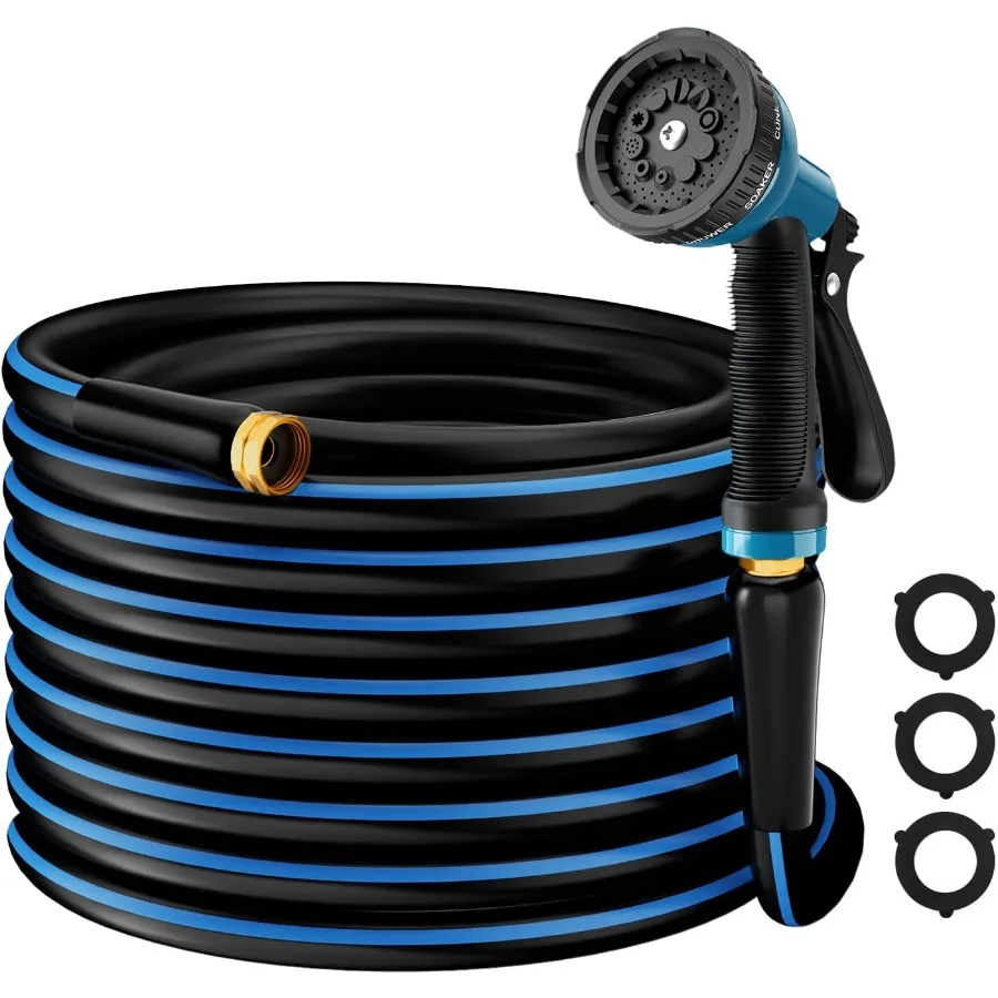 خرطوم حديقة شديد التحمل 5 8 50 قدم: خرطوم مياه مطاطي مرن مع بخاخ 10 وظائف لغسيل السيارات في الحديقة في الهواء الطلق #1
